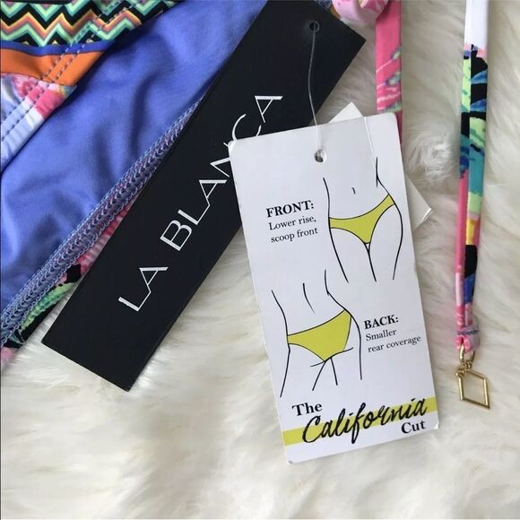 LA BLANCA Floral Print String Bikini Bottom Side Tie Low Rise Cheeky Size 12 New - Picture 3 of 4